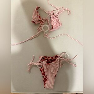 Striped Pink and White Bikini Set